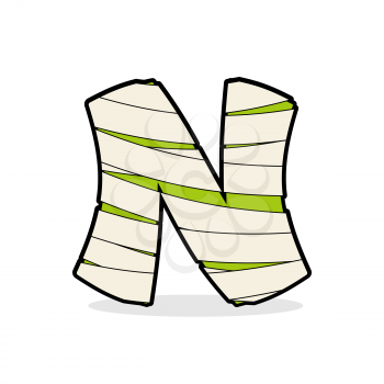 Letter N Monster zombie. Alphabetical icon medical bandages. Egyptian concept of template elements ABC. Mummy ABC icon
