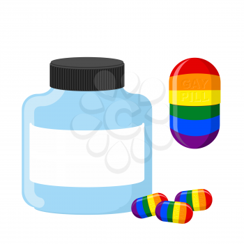 Pills with LGBT flag. Vector illustration. Medical bottle tablets for gays