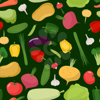 Fresh vegetables seamless pattern. Vector background of tomatoes and cucumbers. Vegetables from garden

