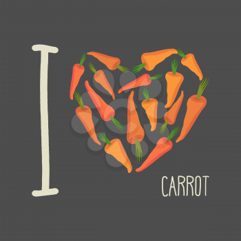 I love carrots. Heart of Orange carrots. Vector illustration
