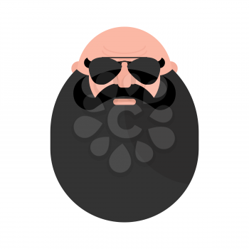 Head of  mustachioed biker with beard. Brutal man. Stern grandfather wearing sunglasses.
