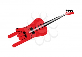 Guitar for rock musician. Electric guitar in form of  rock hand sign. Unusual musical instrument.
