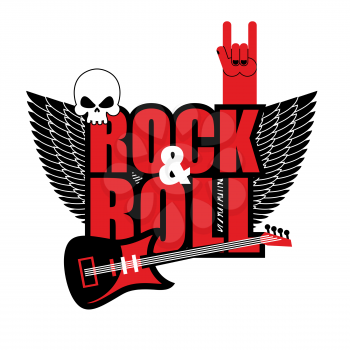 Rock and roll logo. Electric guitar and skull. Logo for lovers of rock music. Template logo for Rock Festival.
