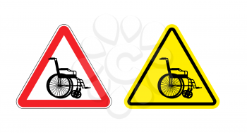 Attention of wheelchair. Danger sign silhouette of person with disabilities. Yellow warning sign.
