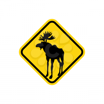Road sign yellow deer, Moose. Vector pointer Attention animal. Wild animal may be on  road.
