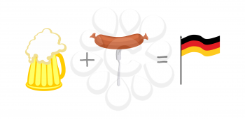 Symbols of Germany. Beer and sausages. Mathematical formula: beer plus sausage as well flag of Germany. Vector illustration.
