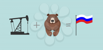 Oil rig and   bear. Symbols Russia.  Flag Of Russia. Vector illustration
