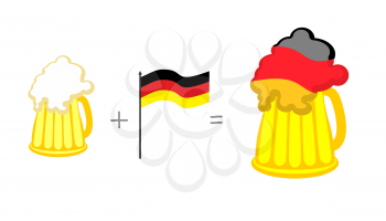 Beer and German flag. Mathematical formula: beer mug plus flag of Germany, nor present German tasty beer. Made in Germany. Vector illustration