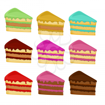 Set of different cake slices. Vector illustration