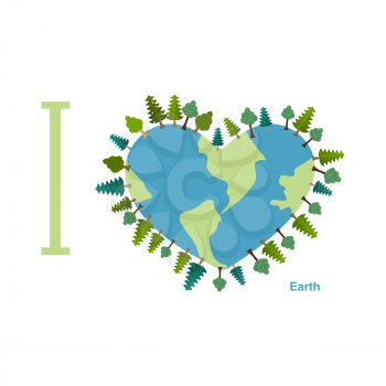 I love Earth. Planet sweetheart with trees. Vector illustration for earth day.
