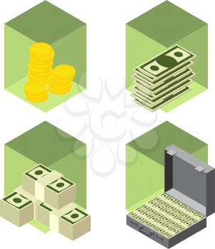 Business and banking icon set. Flat style isometric