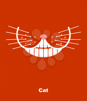 Cat smile on a red background. Vector illustration. teeth and whiskers.
