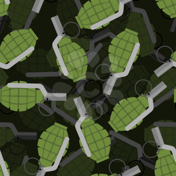 Hand grenade 3D seamless pattern. Bomb, Explosive background. Many of explosive ordnance. Ornament military projectile. Texture War Accessory.