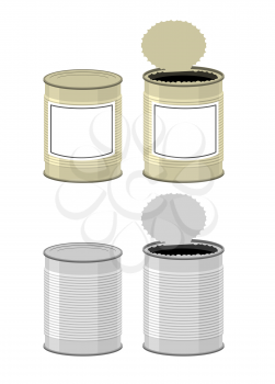 Template Tin with design. Open a tin can. Tin on a white background. Vector illustration