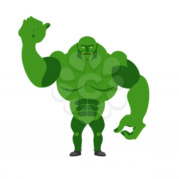 Angry Green Monster. Scary Goblin big and strong on a white background. Fantastic, fantastic creature
