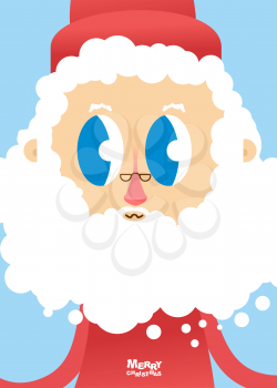  Santa Claus face close-up. Greeting card for Christmas and new year. White beard and glasses accessories Santa.
