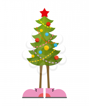  Christmas Tree in boots. Christmas tree in shoe. Pink shoes. Decorated tree for holiday New year
