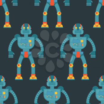 Robot seamless pattern. Background of technological machines with artificial intelligence. Texture of retro cyborgs for baby tissue.