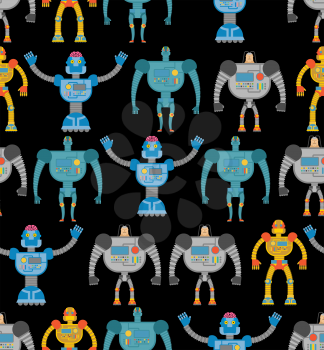 Robots seamless pattern. Cosmic cyborgs seamless pattern. Texture for baby tissue.