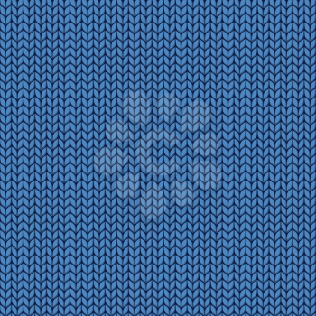 Knitted blue texture. Knit from wool seamless pattern. Stitches of thread.