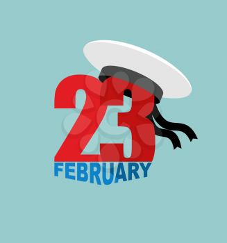 23 February. Peakless hat and figure. Sailors Cap and order. National holiday in Russia. Translation Russian text: 23 February.
