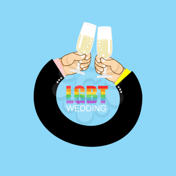 LGBT wedding. LGBT wedding. Gay wedding. Mens hands to drink champagne wedding. Clinking of glasses. Festival for gays. Symbol of love. Mens hands to drink champagne wedding. Clinking of glasses. Fest
