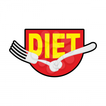 Diet logo, sign. Emblem of Fork with node. Patch stop food. Forbidden to eat. Vector illustration
