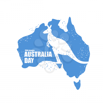 Australia day. National Patriotic holiday in Australia. Map of continent. Kangaroo recognizable animal in country. 26 January.
