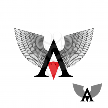Logo letter A  wings. Sign  letter with beak bird. Vector illustration.
