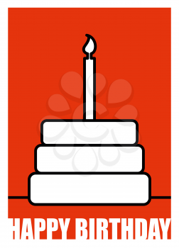 Birthday. Postcard in linear style. Cake and candle.
