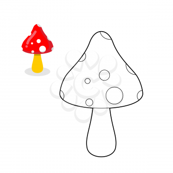 Mushroom coloring book. Mushroom figure line. Mind-bending toxic mushroom with Red Hat
