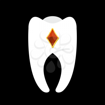 Tooth with diamonds. White clean tooth with gem. Vector illustration logo, emblem
