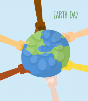 Earth Day. People hands holding Earth. Vector illustration
