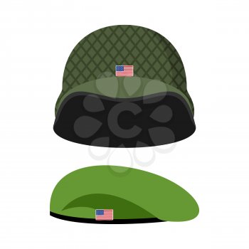 Green Beret. Army helmet. Military set of headgear. Vector illustration

