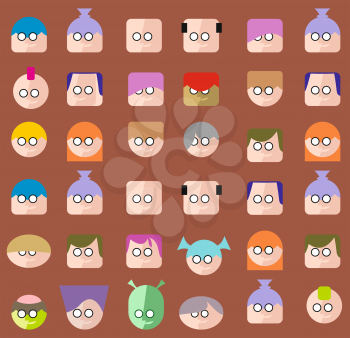 Faces Circle Icons Set Colorful .