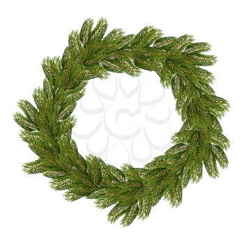 Christmas wreath. Traditional wreath from  branch of  tree for holidays. New year decoration for House. Round frame of pine branches. Realistic image.
