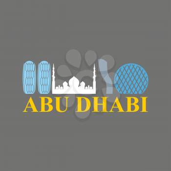 Abu Dhabi sign. Sight UAE. Skyscrapers and a mosque. Vector Flat design city skyline silhouette. Logo  landmarks in United Arab Emirates

