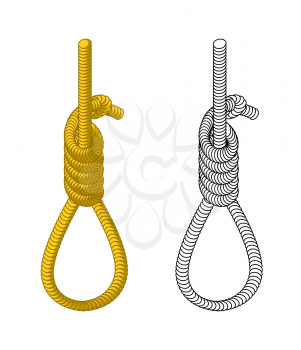 Hangman. Rope with loop. Hanging on rope. Node. Thick rope rope. device for the execution of death penalty by hanging. Hangmans noose isolated on white background
