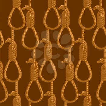 Hangman seamless pattern. Hangmans noose texture. Hanging ornament. Background of thick rope loop
