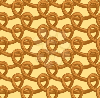 Loop rope seamless pattern. Thick rope ornament. Zigzag of braided rope. Braided fabric texture
