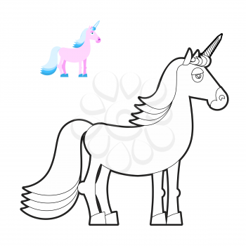 Unicorn coloring book. Fantastic animal in linear style. Fabulous beast. Mythical creature with horn for kids coloring
