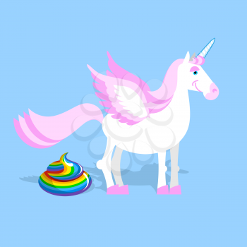 Unicorn pooping color turd. Fantastic animal in sky. Fabulous beast and rainbow shit. Mythical creature with horn Leakage chair

