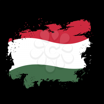Hungary flag grunge style on black background. Brush strokes and ink splatter. National symbol of  Hungarian state
