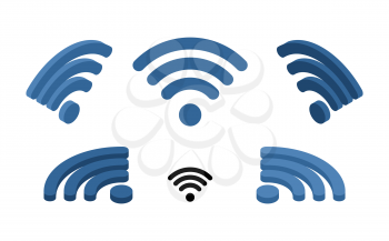 Wi fi sign isometric. Logo for wireless network. Transmission of information from distance. Wi-fi symbol set
