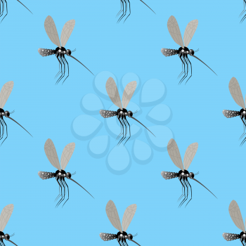 Mosquito seamless pattern. Texture of the insects. Mosquito on a blue background. Flies to many insects. blood sucking mosquitoes. Background for epidemic Zika. Zika virus background from mosquitoes
