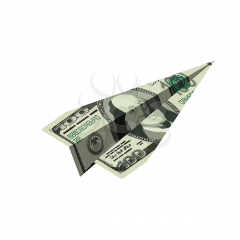Aircraft dollars. Money banknote paper airplane. Financial illustration
