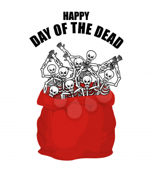 Day of the Dead. Skeletons in sack. Skull in bag. Logo for national holiday in Mexico. Mexican terrible feast
