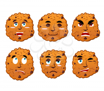 Cookies emotions set. Oatmeal cookie evil and good. Calm and aggressive. Cracker Sweet Collection
