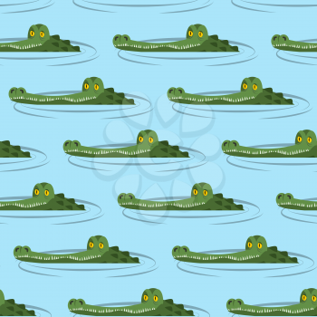 Crocodile in water seamless pattern. Large alligator in swamp ornament. Cute caimans head in pond background. Wild African animal texture. Big water reptiles. Huge African predator. Tropical beast