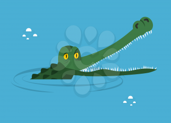 Crocodile in water. large alligator in swamp. Cute caimans head in  water basin. Wild African animal. Big water reptiles. Huge African predator. Tropical aggressive beast